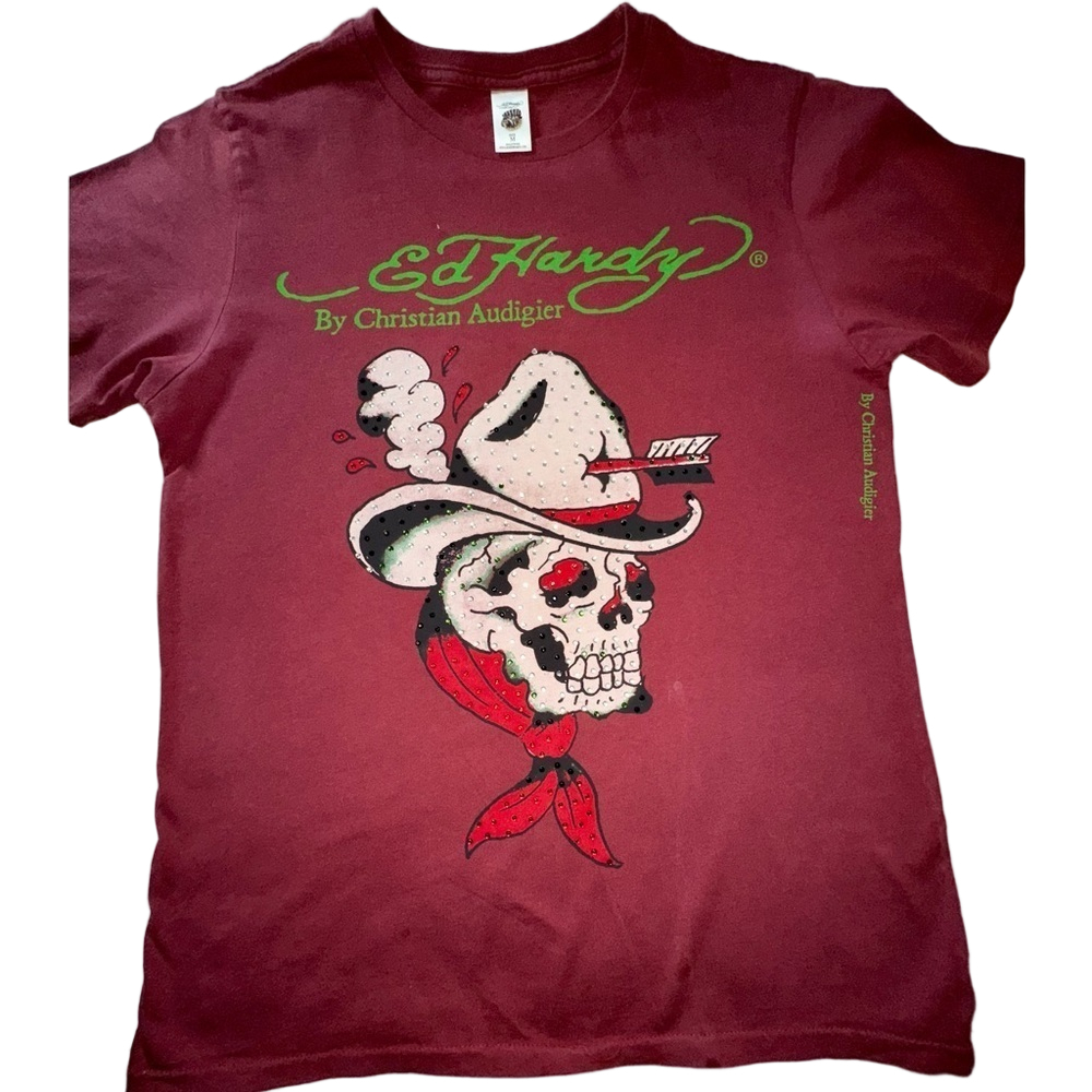 Ed Hardy Rhinestone Cowboy Skull Tee Medium - Picture 7 of 7
